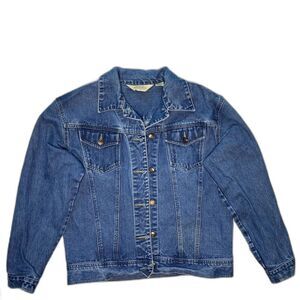 Vintage ST JOHNS BAY Denim Jacket Button Front Chest Pockets Boxy Womens M Blue
